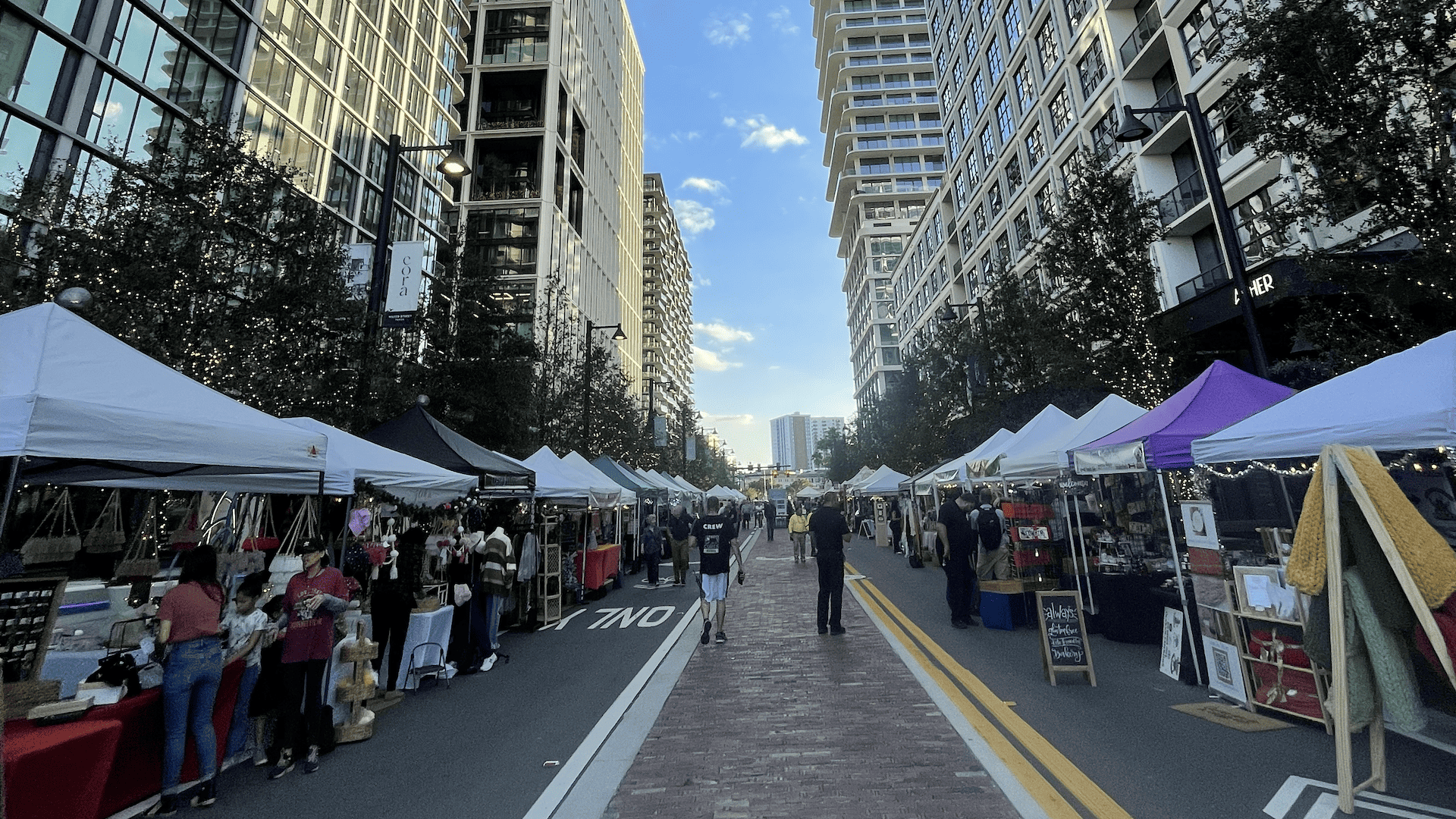 an open air market in a downtown area