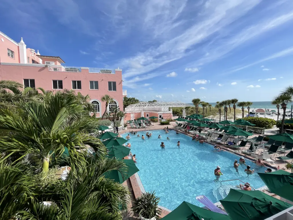 aerial view of a hotel pool