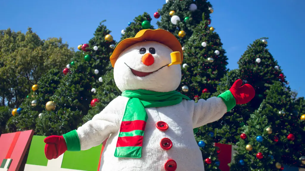 a large frosty the snowman mascot