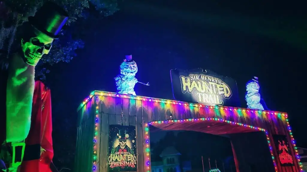 entrance to a haunted Christmas trail