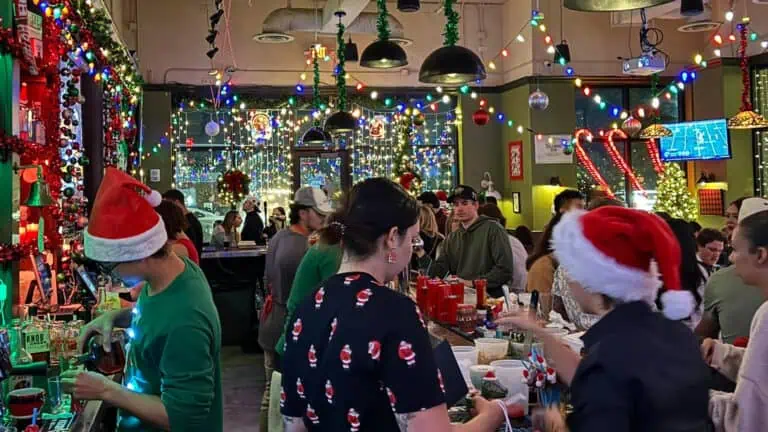 interior of a bar during Christmas time