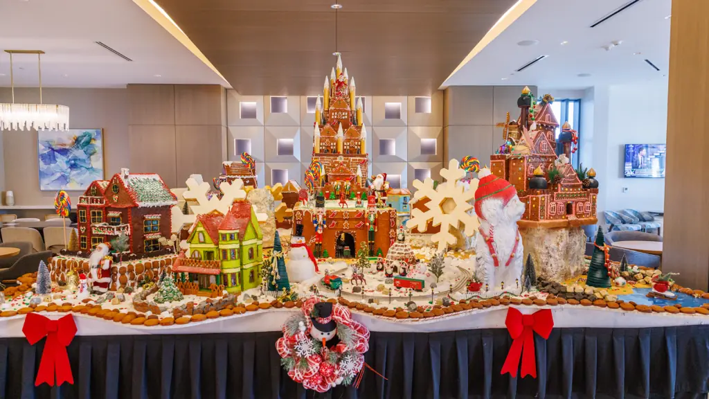 a large gingerbread village on display