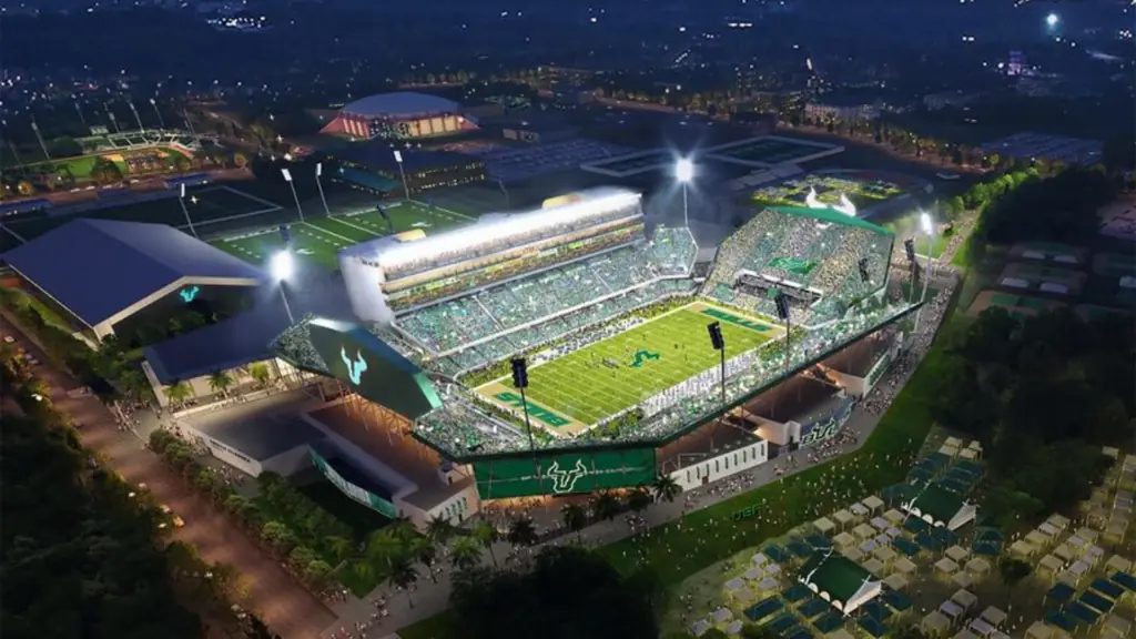 Rendering of a large on campus football stadium