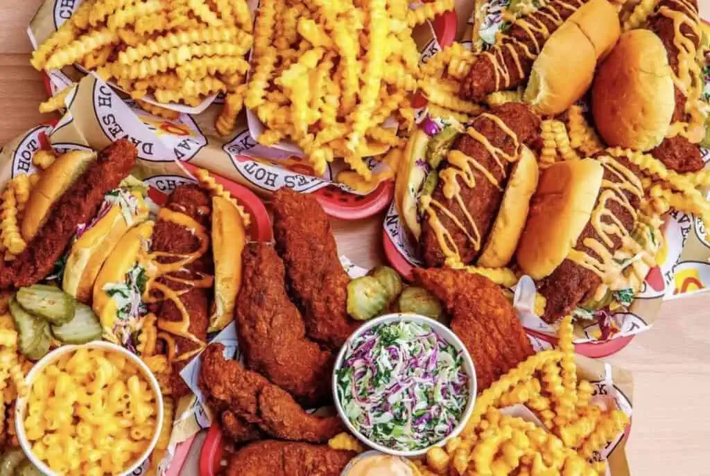 aerial view of chicken tenders on a plate