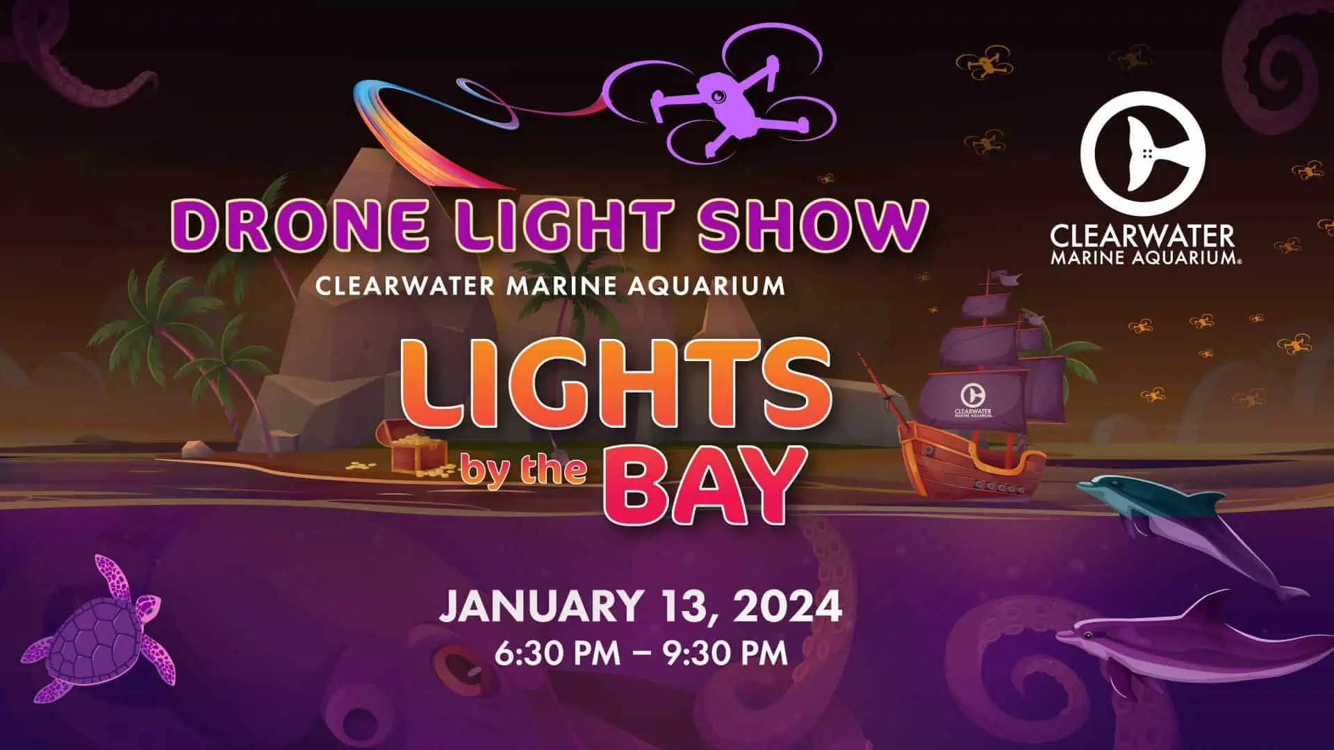Lights by the Bay Drone Show at the Clearwater Aquarium on January 13 6:30pm-9:30pm