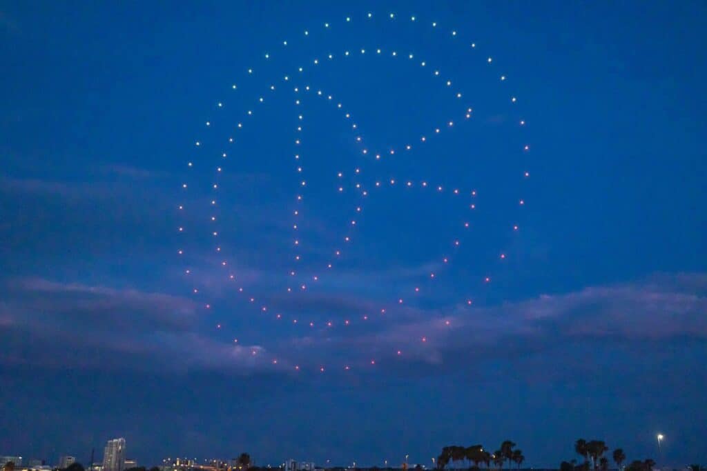 drones in the shape of a dolphin tale in the sky
