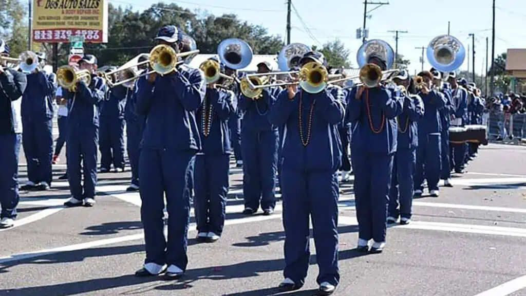 a brass band in a parade