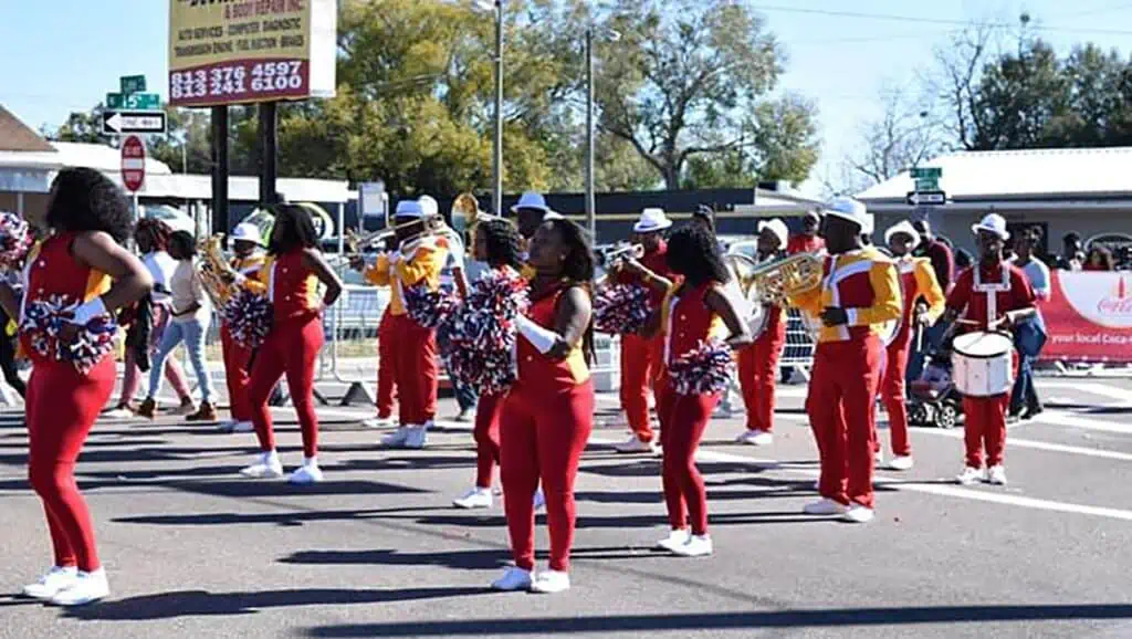 a marching band in a parade