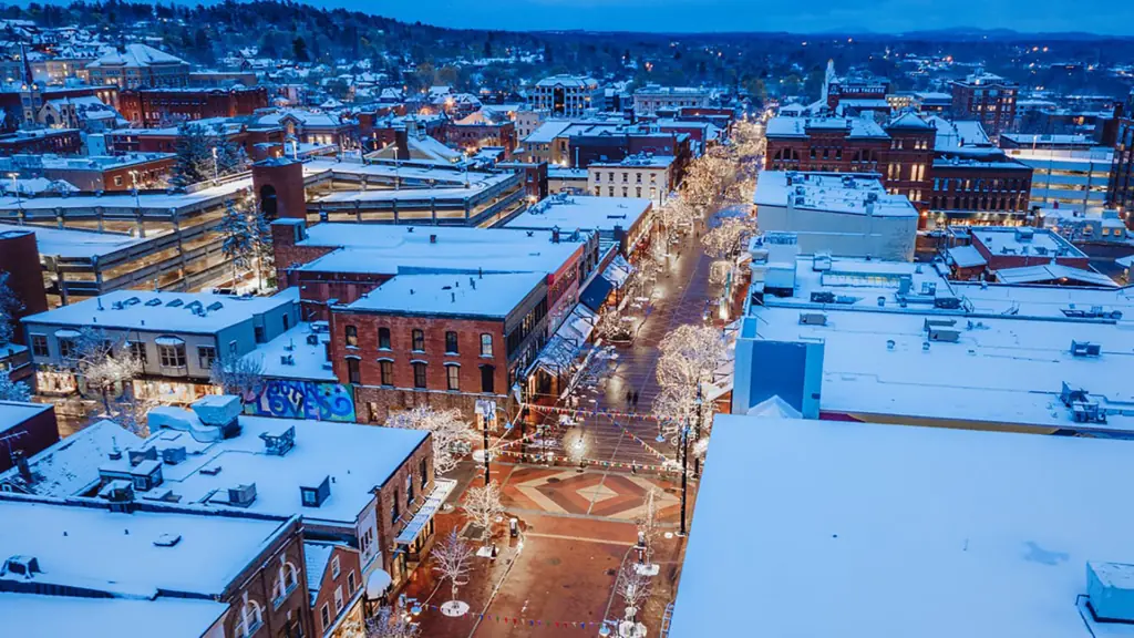 A snow covered town