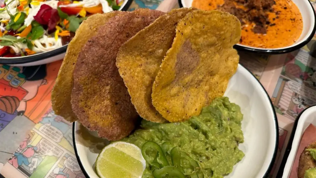 handmade tortillas dipped in a serving of guac