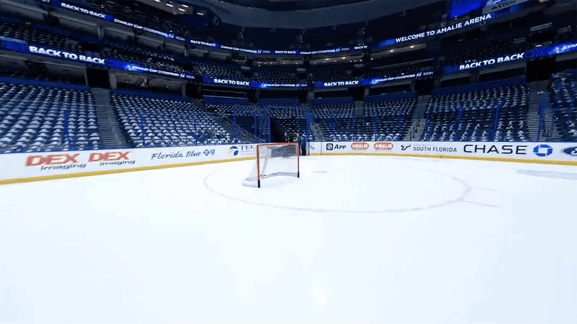 first person view on the ice at a NHL arena