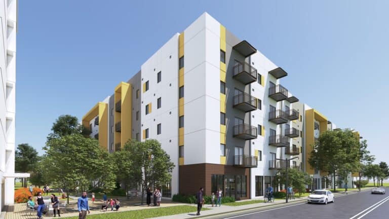 rendering of an affordable housing development