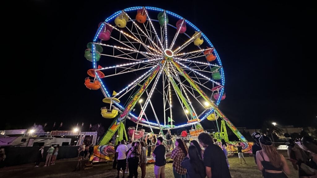a large lighted Ferris Wheel