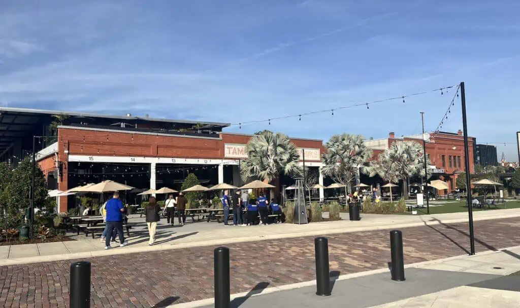 Exterior of a large brick food hall