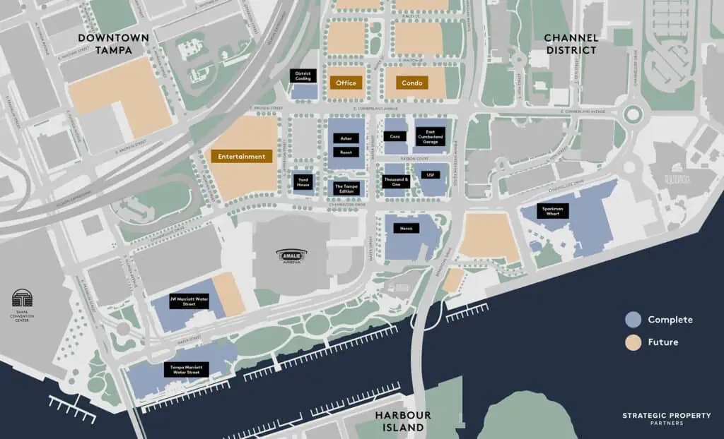 aerial map of a downtown development