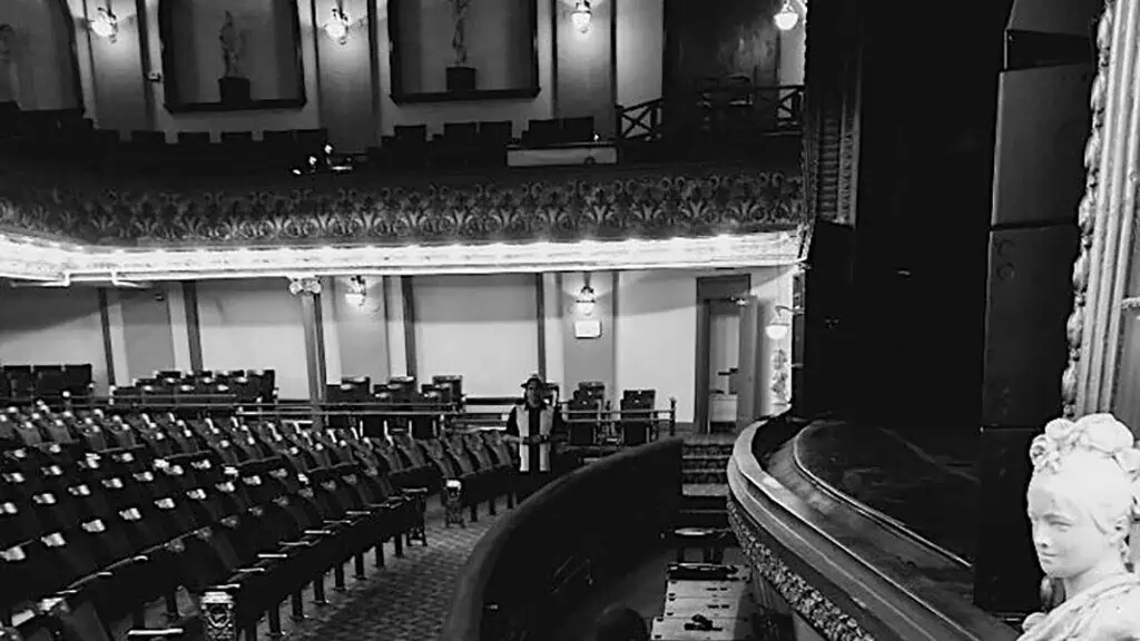 interior of a historic club in black and white