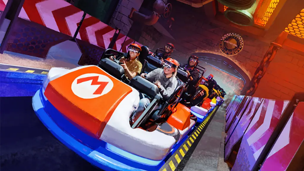 rendering of people on a fast moving kart track ride