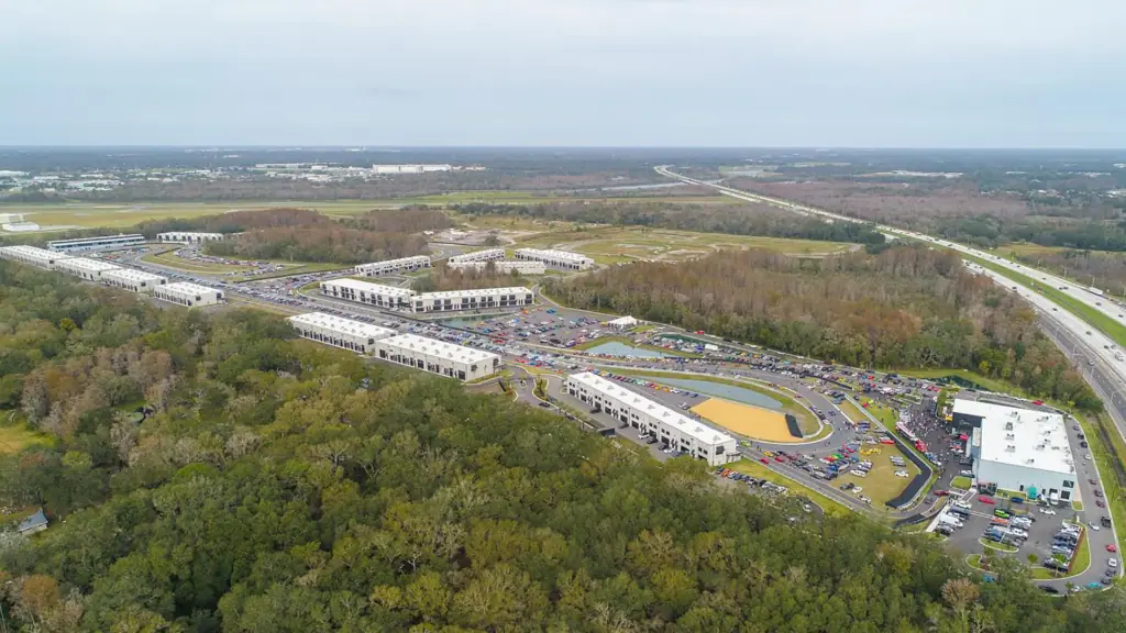 aerial view of a large motor sports track 