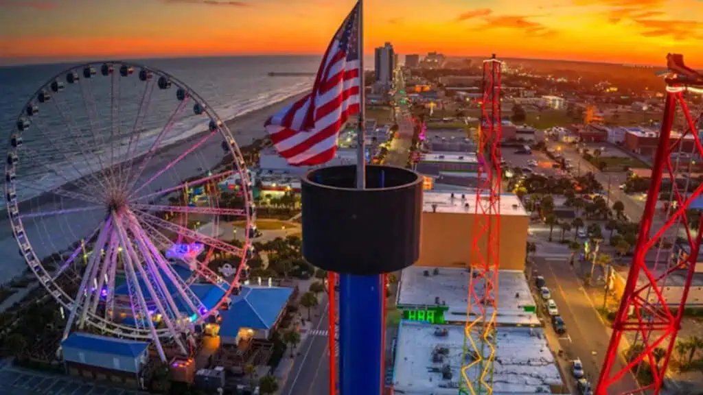 Aerial view from the top of a tall ferris wheel