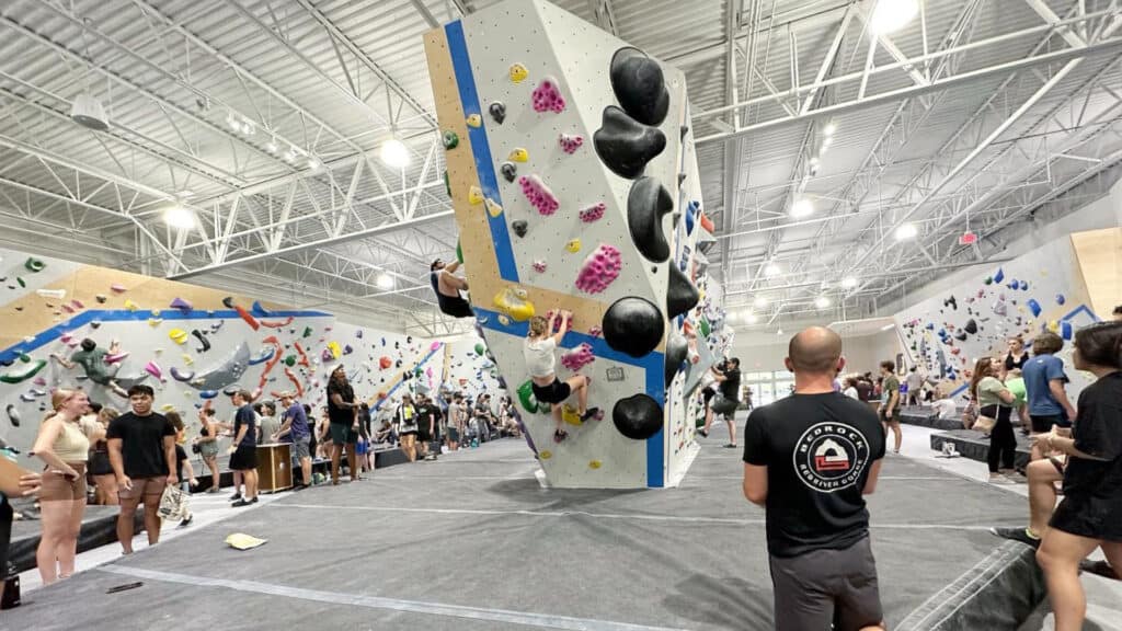 People at a climbing gym