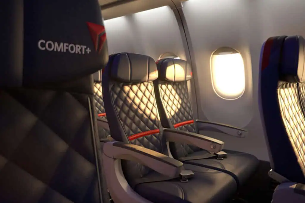 large, comfortable seats on an airplane 