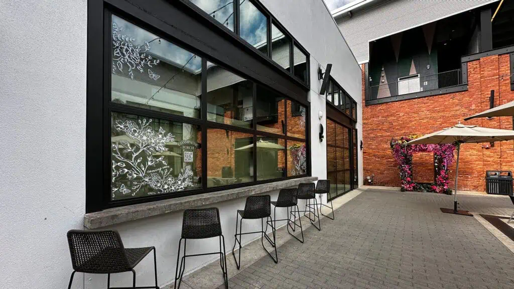 exterior of a champagne bar at a food hall