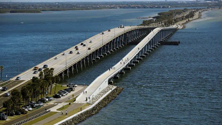 elevated view of a bicycle trail on the water