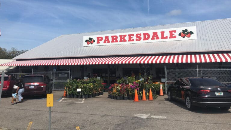 exterior of a farm market with a large sign reading Parkesdale