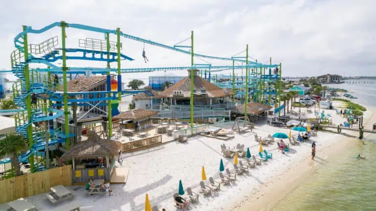 beachside bar and grill, with a small amusement park