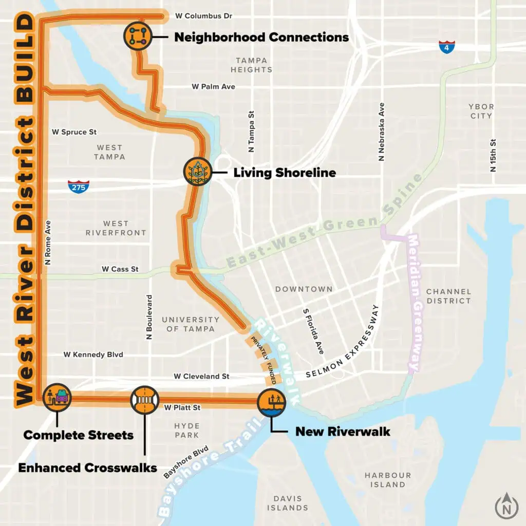 a map of a riverwalk extension 