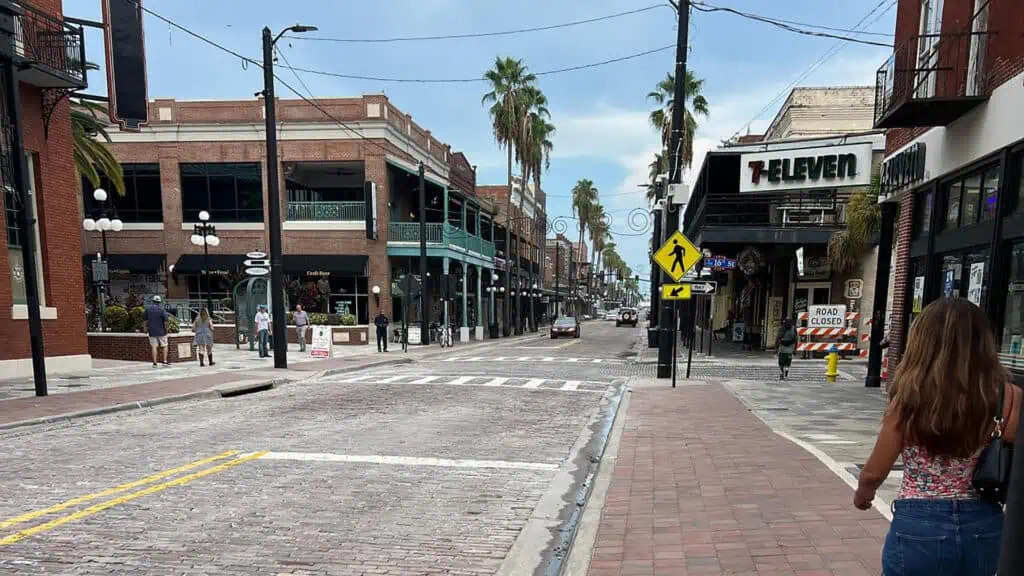 a brick road in a history area