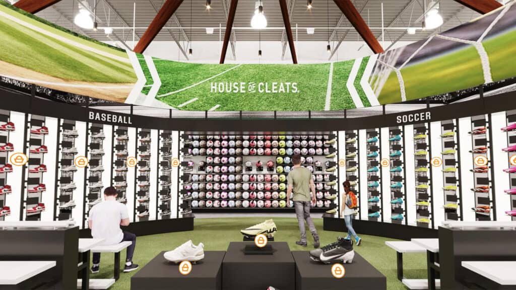 rendering of a cleats sale area inside a sporting good store