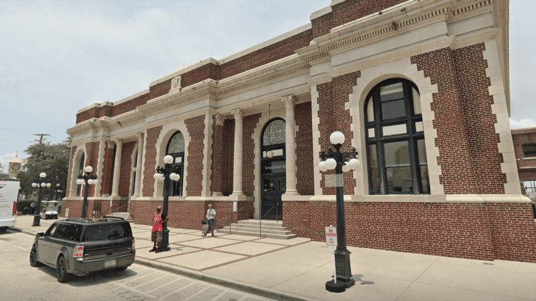 brick facade of a train station