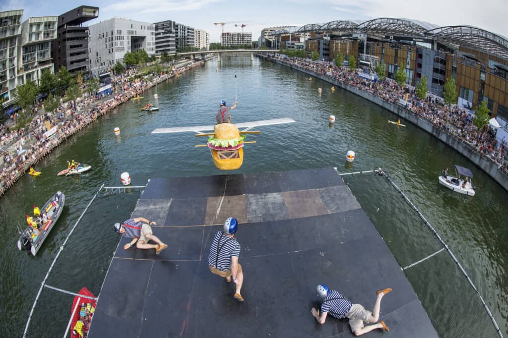 Participants perform at the Red Bull Jour d'Envol 2019 in Lyon, France on June 30, 2019. /