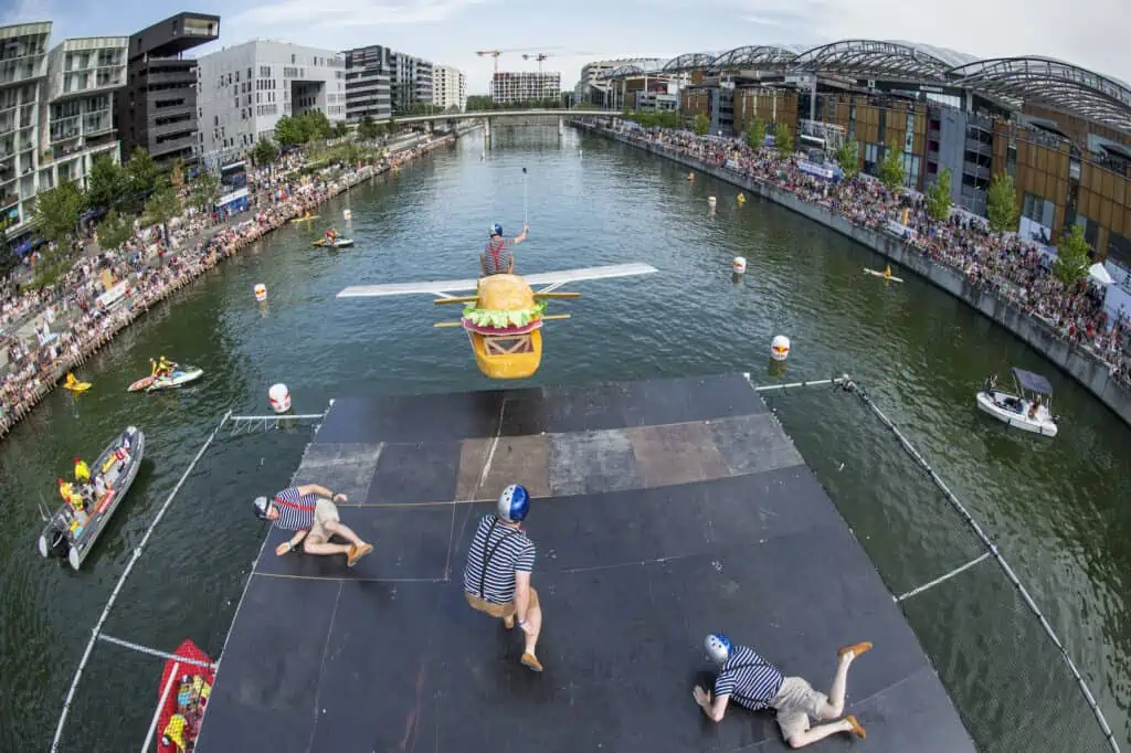 Participants perform at the Red Bull Jour d'Envol 2019 in Lyon, France on June 30, 2019.  /