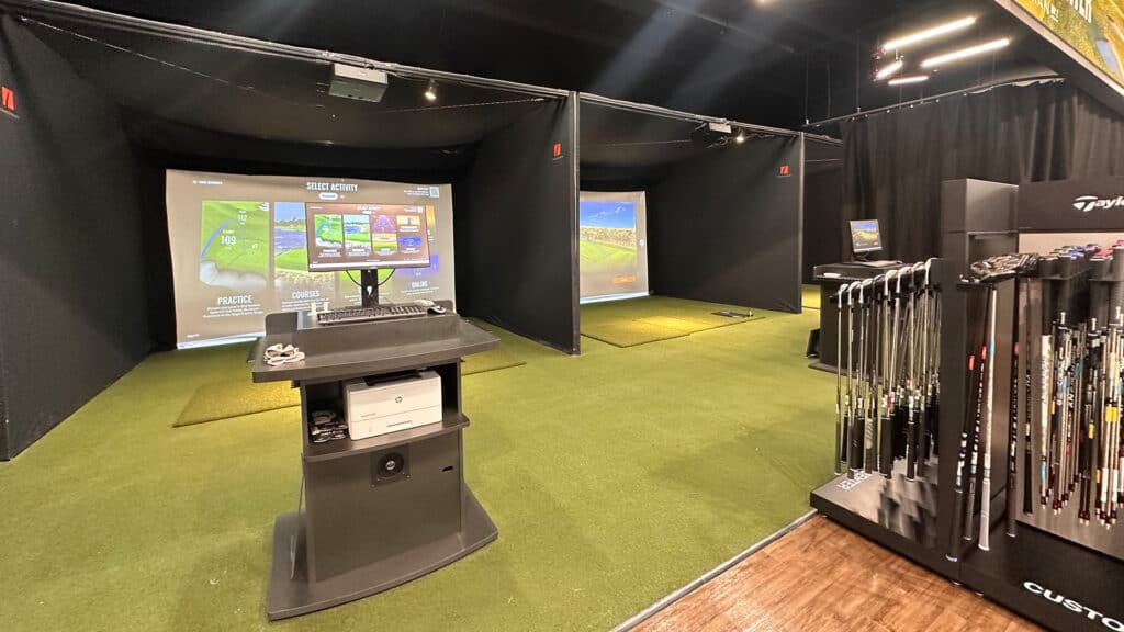 a golf simulator bay in a store