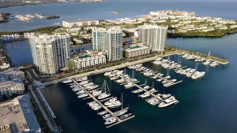 rendering of three waterfront condo towers