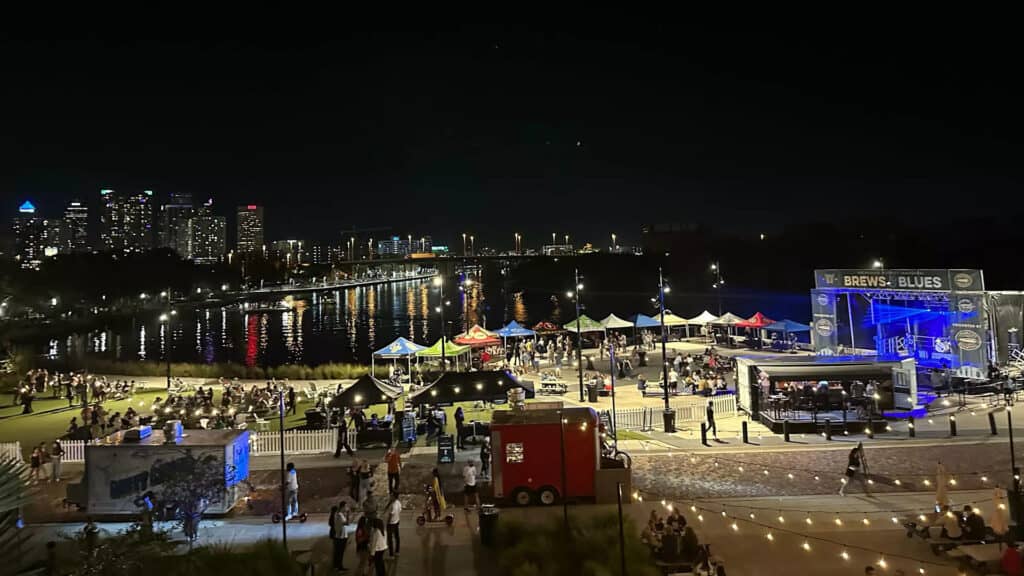 waterfront concert at night