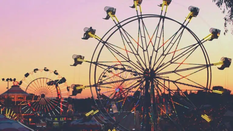 ferris wheels at sunset