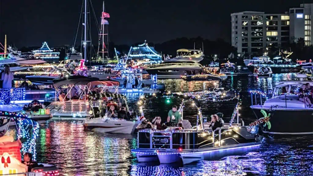 a lighted boat parade