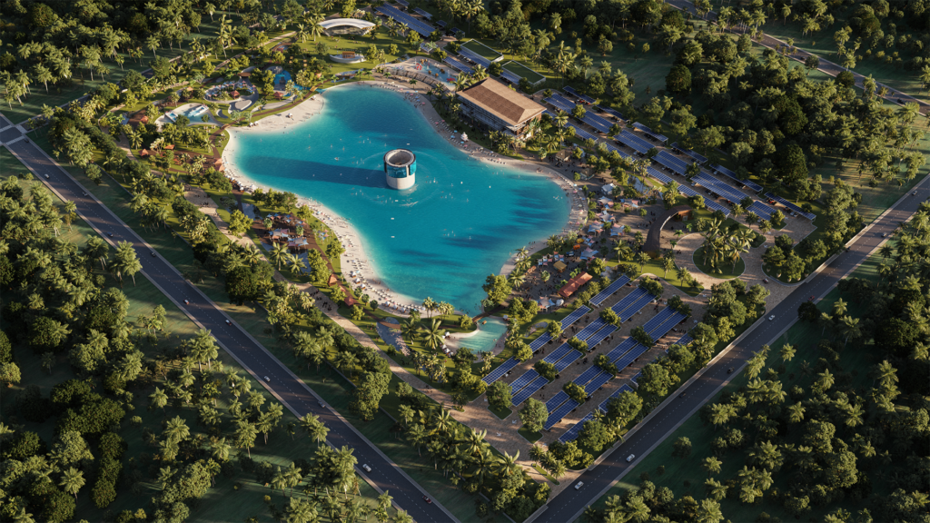 aerial view of a surf park