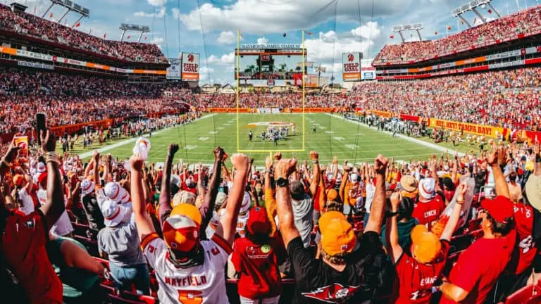 People crowded inside a football stadium