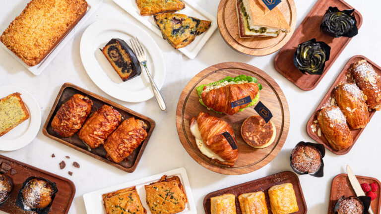 an assortment of baked goods on a table