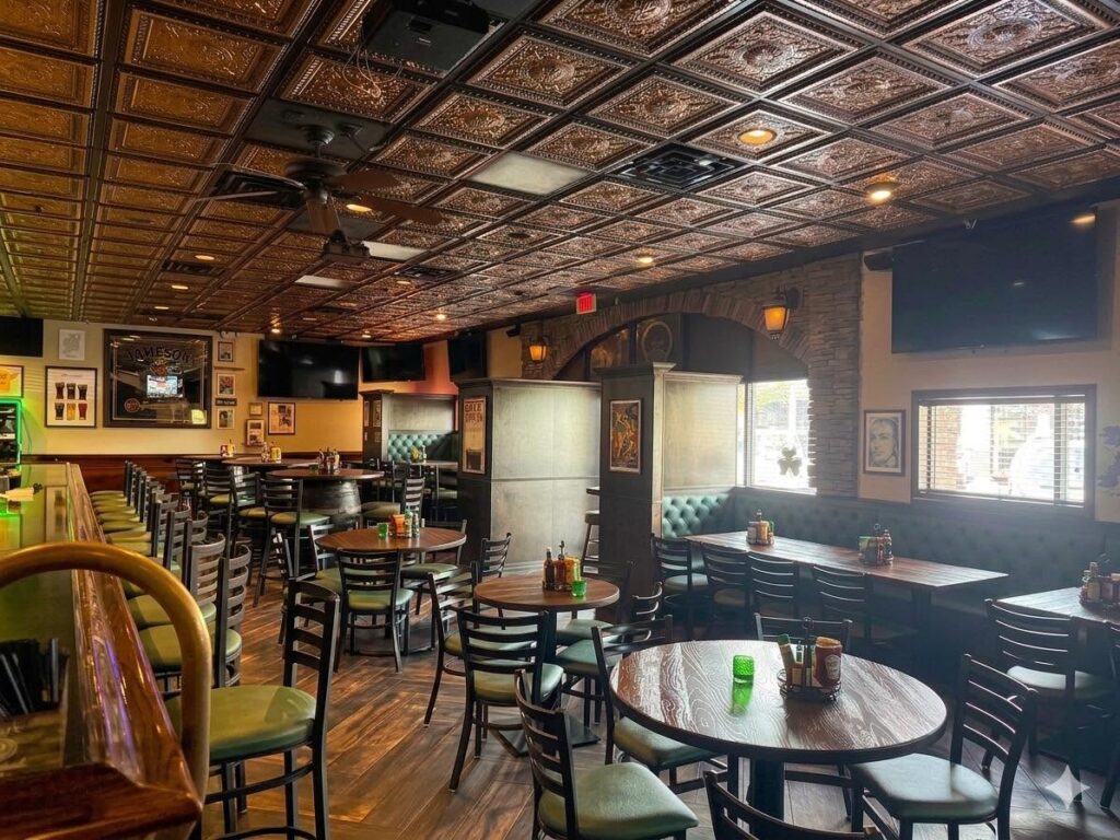 The interior of a bar