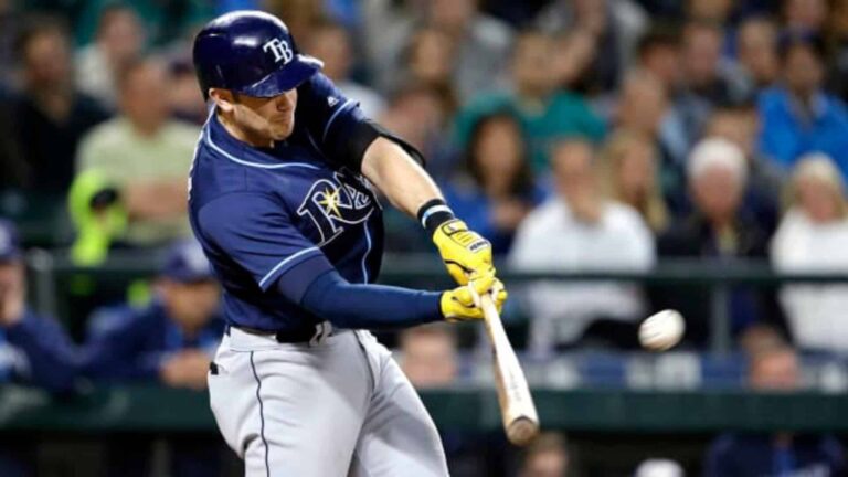 A baseball player swinging a bat