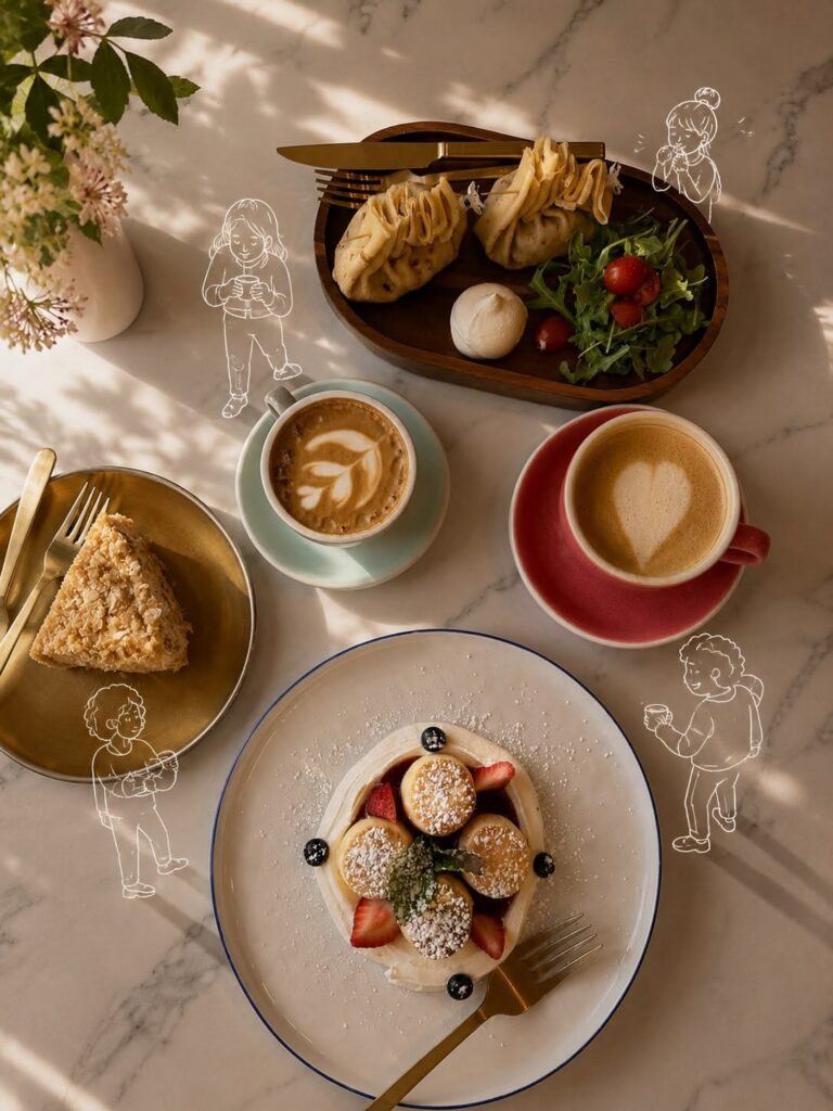 An assortment of food and drinks from farmers milk