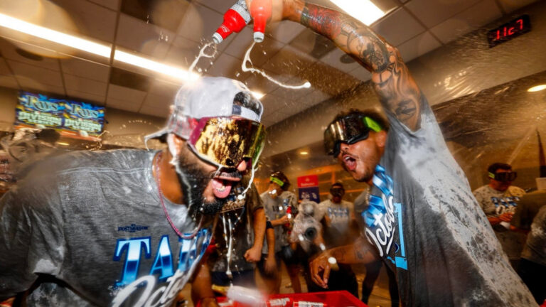 The Tampa Bay Rays celebrating their ALDS win