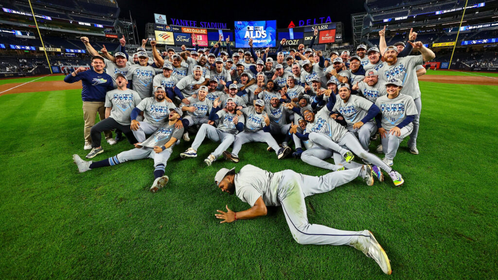The Tampa Bay Rays celebrating their ALDS win